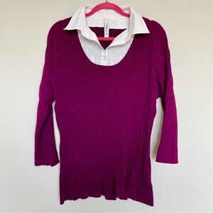 L.A. Blues Purple Scoop Neck 3/4 Sleeve Sweater With Collared Shirt | Size 26-28